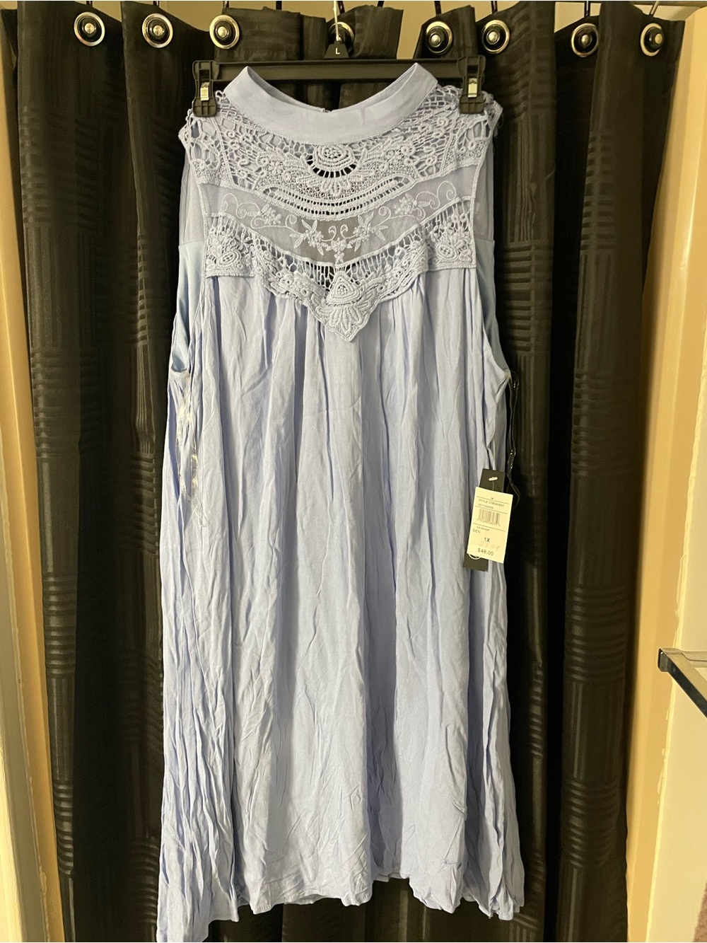 Women's Lace Yoke Sleeveless Top or Dress - Light Blue